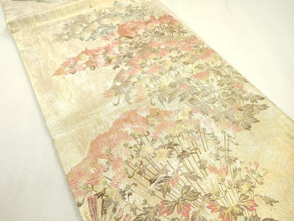 平和屋着物▼六通柄袋帯 ぎゃまん織 松葉文 金銀糸 正絹 逸品 DABB1832fe