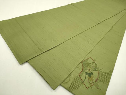 平和屋着物●中国三大刺繍　スワトウ刺繍　汕頭刺繍　相良刺繍　蘇州刺繍　総刺繍　太鼓柄袋帯　紬地　地紙花文　正絹　逸品　DABB1846fe