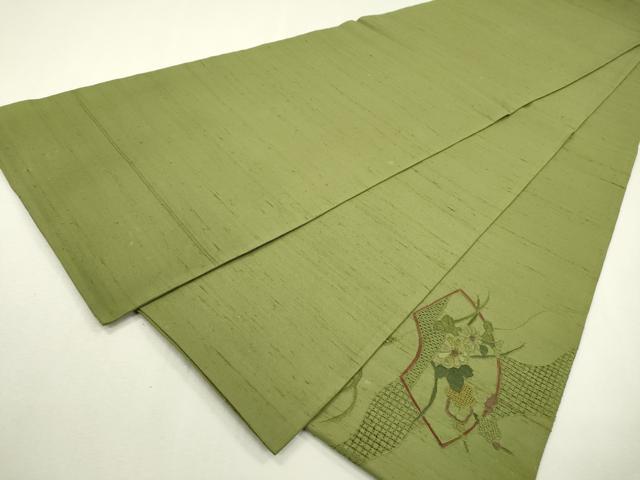 平和屋着物●中国三大刺繍　スワトウ刺繍　汕頭刺繍　相良刺繍　蘇州刺繍　総刺繍　太鼓柄袋帯　紬地　地紙花文　正絹　逸品　DABB1846fe