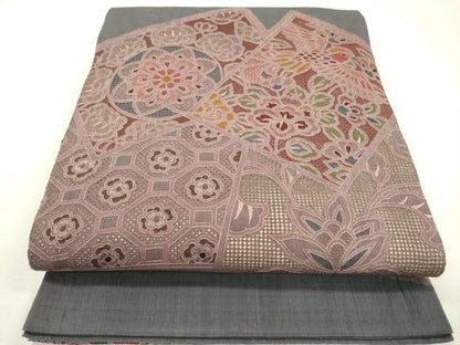 平和屋着物●中国三大刺繍 スワトウ刺繍 汕頭刺繍 相良刺繍 総刺繍 太鼓柄袋帯 紬地 色紙重ね更紗花鳥文 正絹 逸品 DABB1898fe