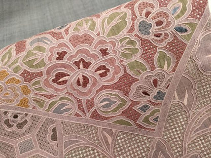 平和屋着物●中国三大刺繍 スワトウ刺繍 汕頭刺繍 相良刺繍 総刺繍 太鼓柄袋帯 紬地 色紙重ね更紗花鳥文 正絹 逸品 DABB1898fe