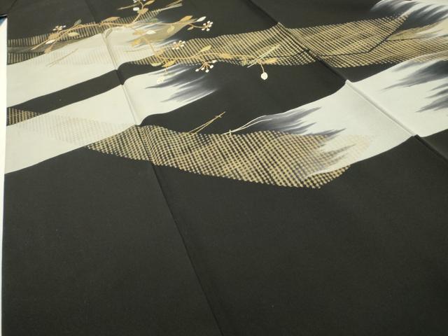 平和屋着物▼訪問着 竹屋町刺繍 吹き寄せ枝花文 暈し染 黒地 金銀糸 正絹 逸品 DABB1916fe