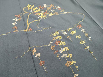 平和屋着物▼豪華色留袖　駒刺繍　総刺繍　雲取り枝垂れ花文　金彩　正絹　逸品　DABB1922fe