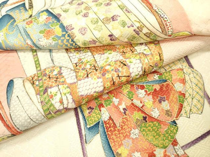 平和屋着物▼上質な小紋　誰が袖花文　暈し染　金彩　正絹　逸品　DABB1941fe