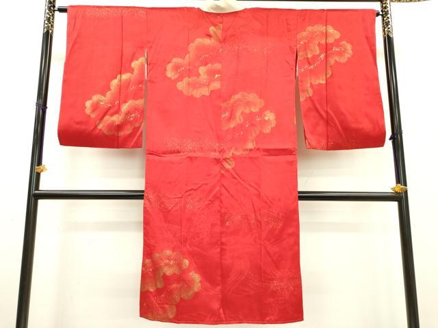 平和屋着物▼アンティーク　大正ロマン　長襦袢　袷　飛鶴地紋　雲文　金彩　正絹　逸品　DABB1949fe