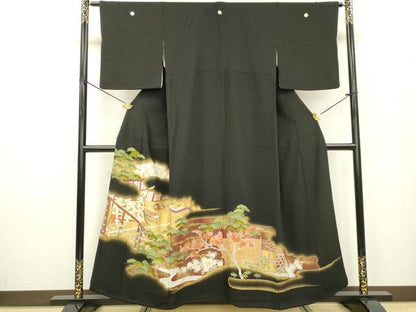 平和屋着物▼豪華黒留袖　駒刺繍　几帳花松文　金彩　伊勢丹扱い　正絹　逸品　DABB1954fe