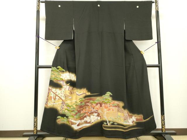 平和屋着物▼豪華黒留袖　駒刺繍　几帳花松文　金彩　伊勢丹扱い　正絹　逸品　DABB1954fe
