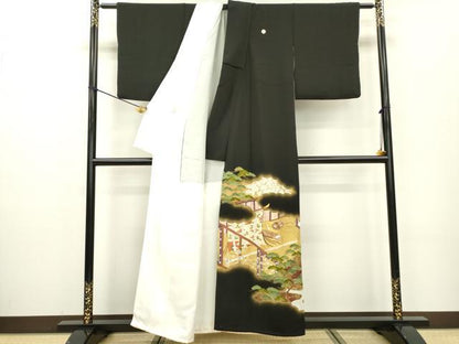 平和屋着物▼豪華黒留袖　駒刺繍　几帳花松文　金彩　伊勢丹扱い　正絹　逸品　DABB1954fe