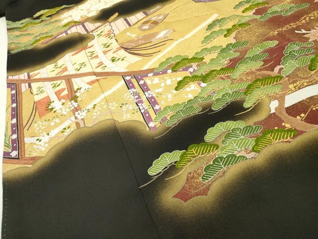 平和屋着物▼豪華黒留袖　駒刺繍　几帳花松文　金彩　伊勢丹扱い　正絹　逸品　DABB1954fe