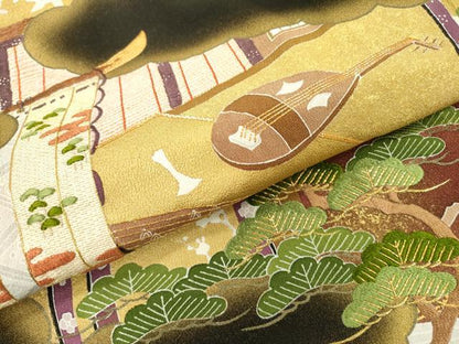 平和屋着物▼豪華黒留袖　駒刺繍　几帳花松文　金彩　伊勢丹扱い　正絹　逸品　DABB1954fe