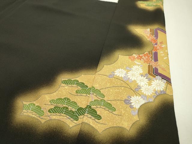平和屋着物▼豪華黒留袖　駒刺繍　几帳花松文　金彩　伊勢丹扱い　正絹　逸品　DABB1954fe