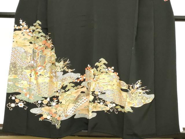 平和屋着物■豪華黒留袖　駒刺繍　御所車花文　金彩　正絹　逸品　DABB2181cd