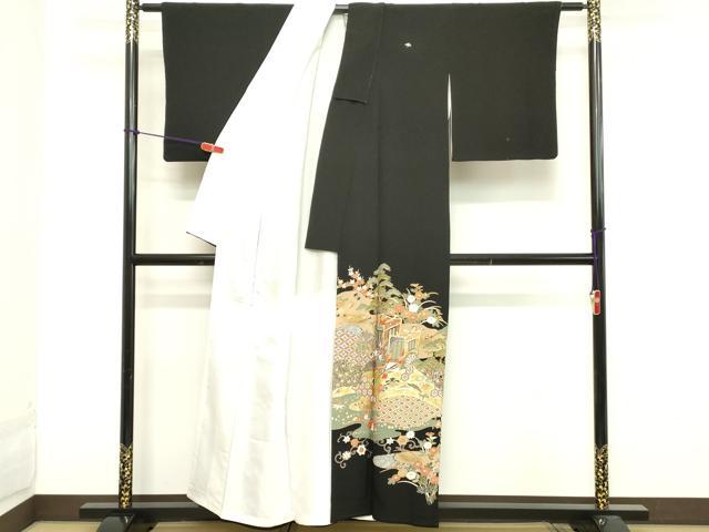 平和屋着物■豪華黒留袖　駒刺繍　御所車花文　金彩　正絹　逸品　DABB2181cd