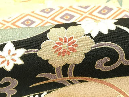 平和屋着物■豪華黒留袖　駒刺繍　御所車花文　金彩　正絹　逸品　DABB2181cd