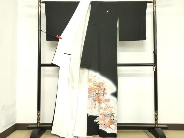 平和屋着物■豪華黒留袖　駒刺繍　御所車花文　暈し染め　金彩　正絹　逸品　DABB2186cd