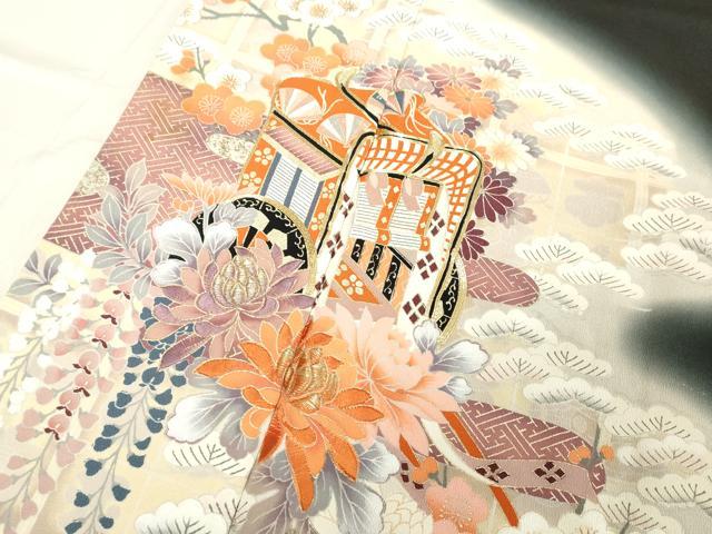 平和屋着物■豪華黒留袖　駒刺繍　御所車花文　暈し染め　金彩　正絹　逸品　DABB2186cd