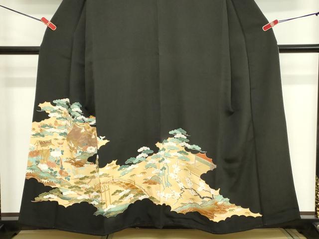 平和屋着物■豪華黒留袖　駒刺繍　渡橋風景文　暈し染め　金彩　正絹　逸品　DABB2188cd