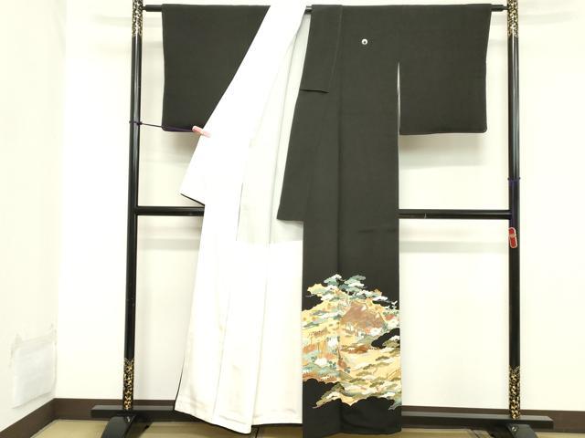 平和屋着物■豪華黒留袖　駒刺繍　渡橋風景文　暈し染め　金彩　正絹　逸品　DABB2188cd