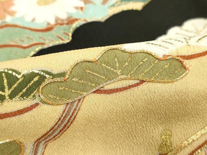 平和屋着物■豪華黒留袖　駒刺繍　渡橋風景文　暈し染め　金彩　正絹　逸品　DABB2188cd