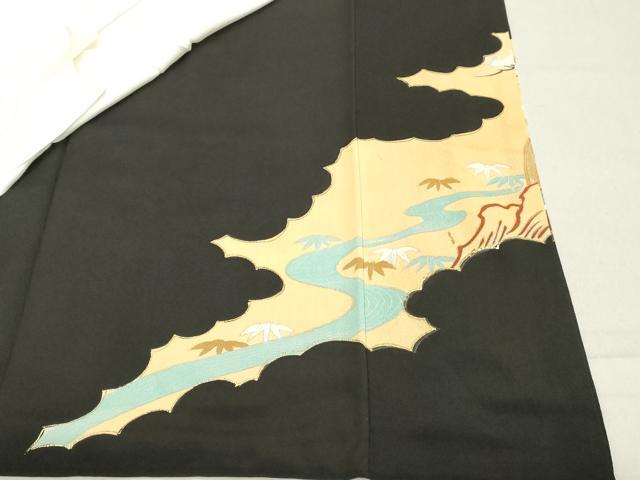 平和屋着物■豪華黒留袖　駒刺繍　渡橋風景文　暈し染め　金彩　正絹　逸品　DABB2188cd