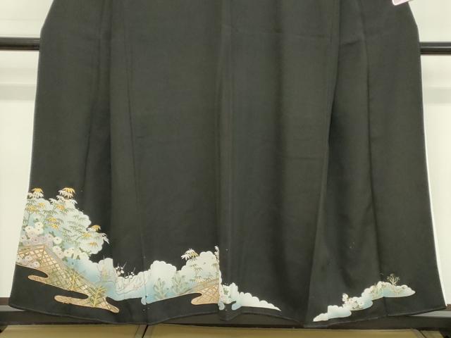 平和屋着物■豪華黒留袖　刺繍　草花文　暈し染め　金彩　正絹　逸品　DABB2264cd