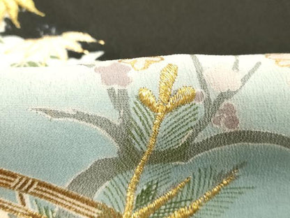 平和屋着物■豪華黒留袖　刺繍　草花文　暈し染め　金彩　正絹　逸品　DABB2264cd