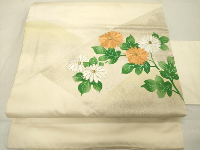 平和屋着物◎九寸名古屋帯　刺繍　草花文　金糸　正絹　逸品　DABB2294cd