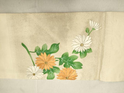 平和屋着物◎九寸名古屋帯　刺繍　草花文　金糸　正絹　逸品　DABB2294cd