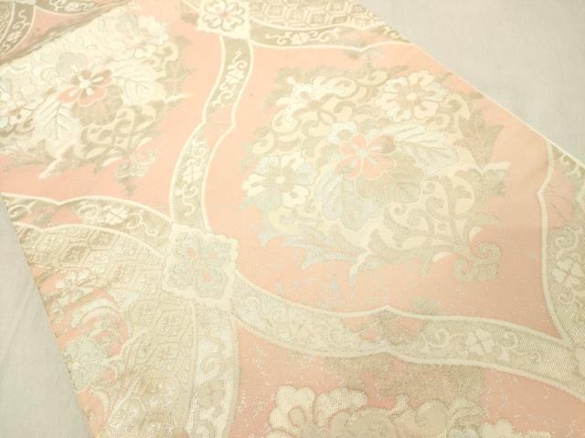 平和屋着物◎六通柄袋帯 立涌花文 銀糸 正絹 逸品 DABB2308cd