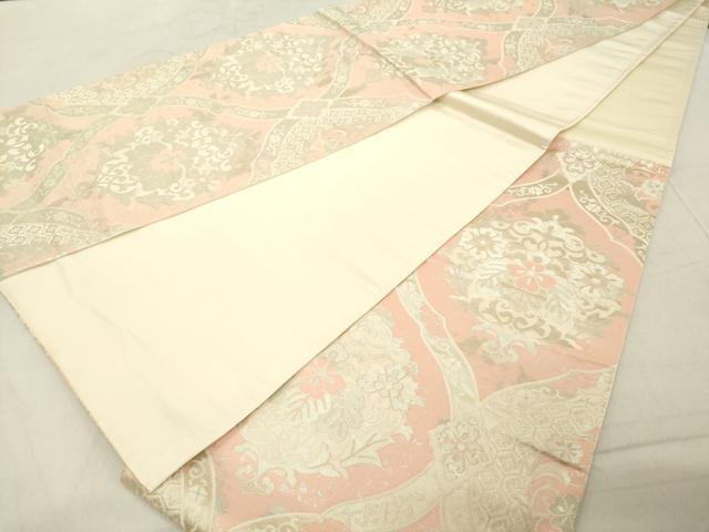 平和屋着物◎六通柄袋帯 立涌花文 銀糸 正絹 逸品 DABB2308cd