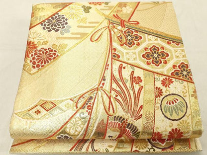 平和屋着物◎佐賀錦 六通柄袋帯 唐織 吉祥花文 金糸 正絹 逸品 DABB2310cd