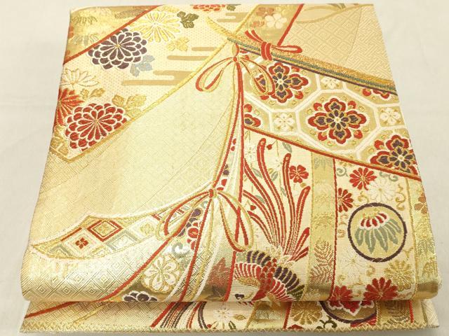 平和屋着物◎佐賀錦 六通柄袋帯 唐織 吉祥花文 金糸 正絹 逸品 DABB2310cd