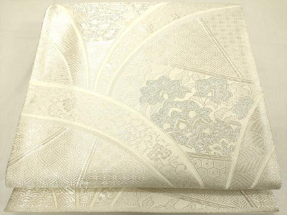 平和屋着物◎六通柄袋帯　更紗花文　銀糸　正絹　逸品　DABB2321cd