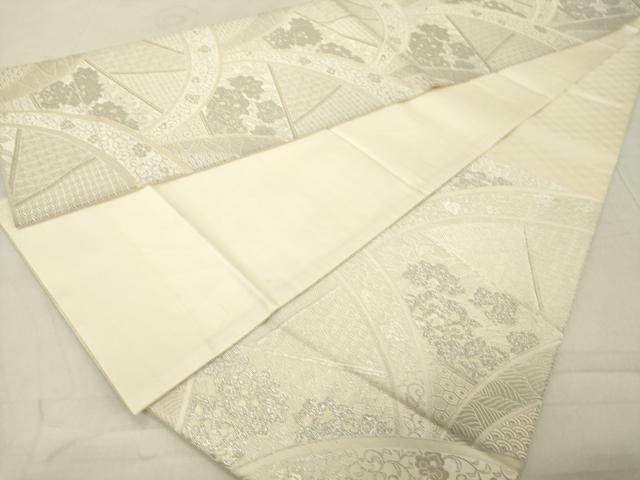 平和屋着物◎六通柄袋帯　更紗花文　銀糸　正絹　逸品　DABB2321cd