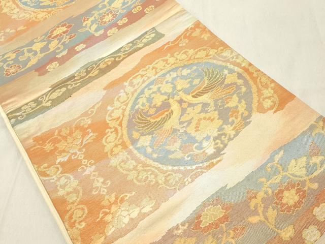 平和屋着物◎六通柄袋帯 双蝶花丸文 金糸 正絹 逸品 DABB2327cd