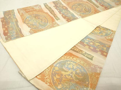 平和屋着物◎六通柄袋帯 双蝶花丸文 金糸 正絹 逸品 DABB2327cd