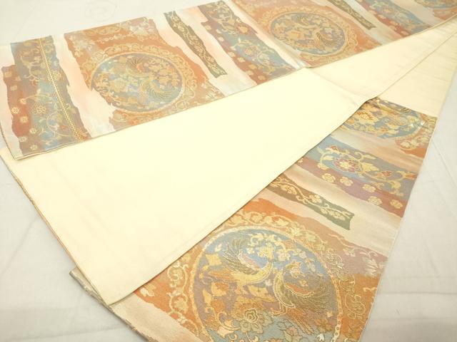 平和屋着物◎六通柄袋帯 双蝶花丸文 金糸 正絹 逸品 DABB2327cd