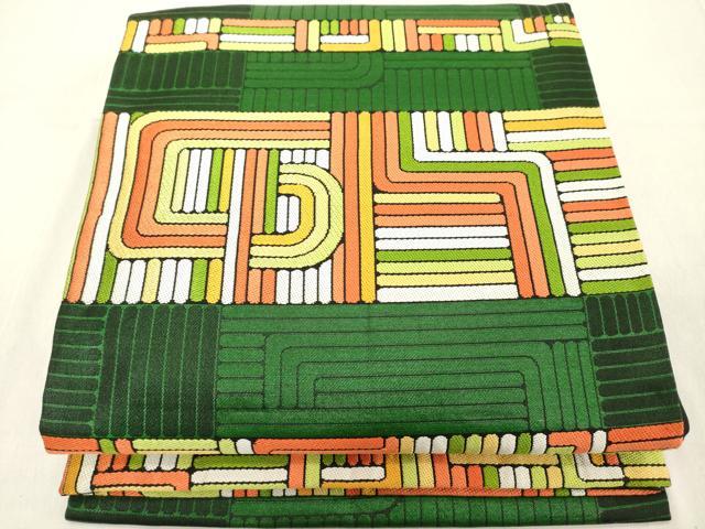 平和屋着物◎六通柄袋帯 幾何学文 正絹 逸品 DABB2328cd