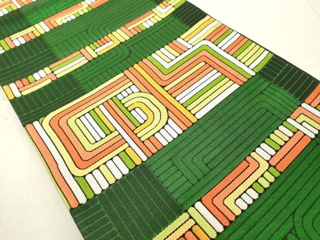 平和屋着物◎六通柄袋帯 幾何学文 正絹 逸品 DABB2328cd