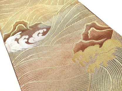 平和屋着物◎六通柄袋帯 立波文 金銀糸 正絹 逸品 DABB2329cd