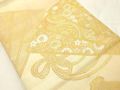 平和屋着物◎六通柄袋帯　檜扇吉祥文　金糸　正絹　逸品　DABB2333cd