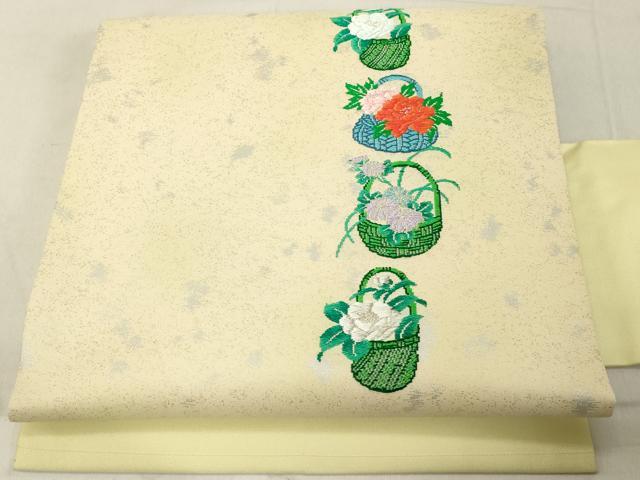 平和屋着物◎九寸名古屋帯　唐織　花籠文　金糸　正絹　逸品　DABB2360cd