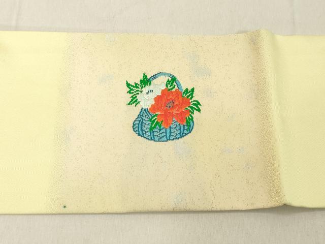 平和屋着物◎九寸名古屋帯　唐織　花籠文　金糸　正絹　逸品　DABB2360cd