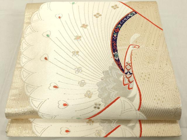 平和屋着物◎六通柄袋帯　孔雀文　金糸　正絹　逸品　DABB2372cd