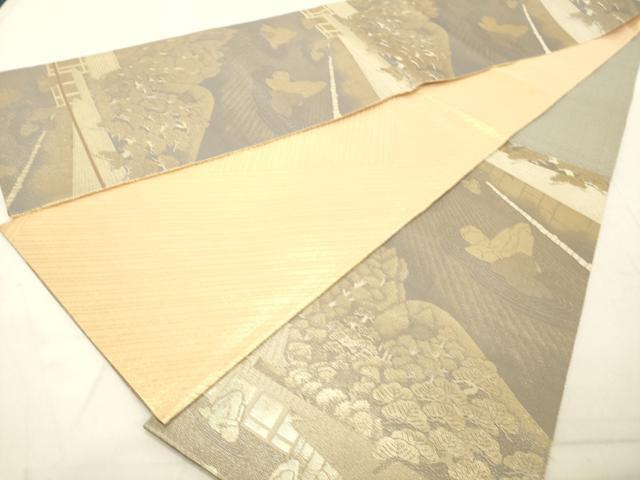 平和屋着物◎佐賀錦　両面　六通柄袋帯　石庭　金糸　正絹　逸品　DABB2377cd