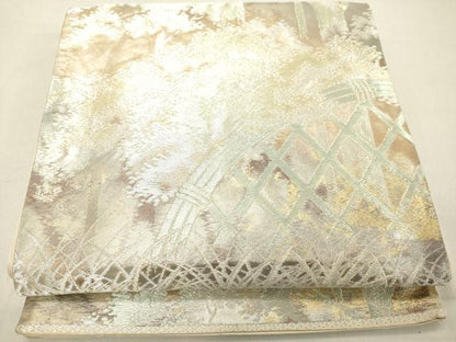 平和屋着物◎六通柄袋帯　風景文　銀糸　引箔　正絹　逸品　DABB2380cd
