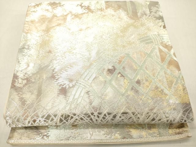 平和屋着物◎六通柄袋帯　風景文　銀糸　引箔　正絹　逸品　DABB2380cd