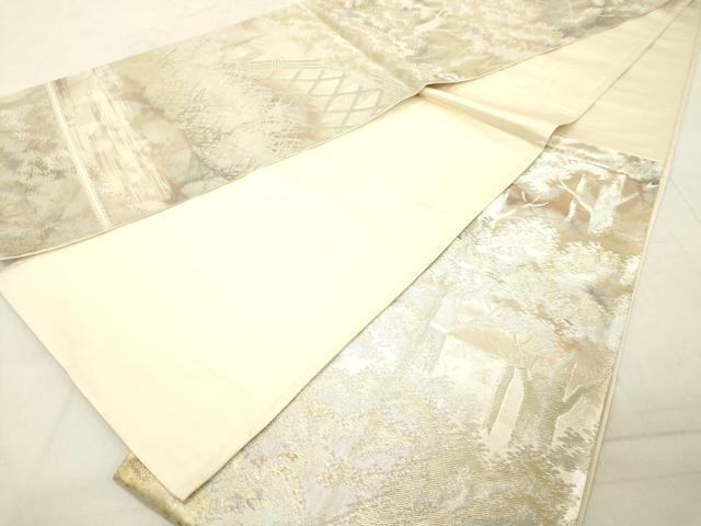 平和屋着物◎六通柄袋帯　風景文　銀糸　引箔　正絹　逸品　DABB2380cd