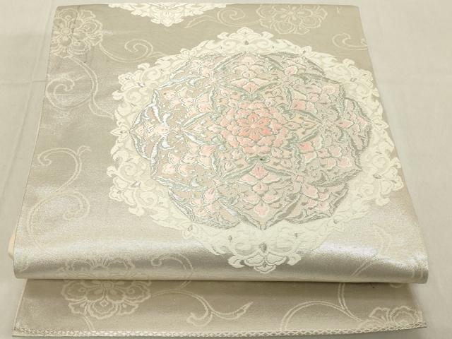 平和屋着物◎六通柄袋帯　唐織　宝相華　銀糸　正絹　逸品　DABB2381cd