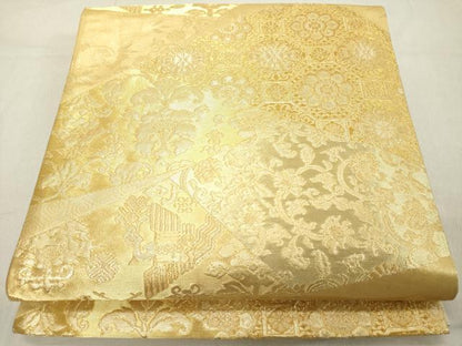 平和屋着物◎六通柄袋帯　切嵌花文　金糸　正絹　逸品　DABB2384cd
